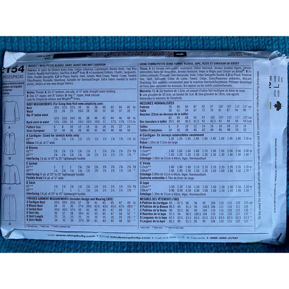 Simplicity Sewing pattern 2154 Suit skirt blouse blazer sz 6-14 - Picture 3 of 5